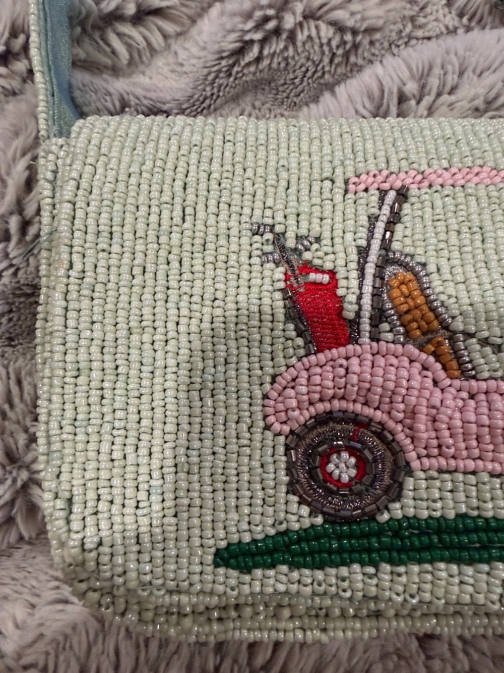 Beaded Mint Green Shoulder Bag with Pink Golf Cart Motif viral TikTok - Picture 2 of 16